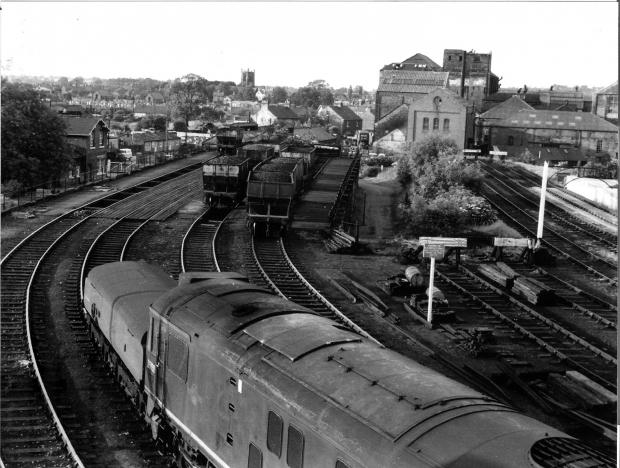 The Northern Echo: The view from the signal box at Northallerton station in 1964, looking north into the town, showing the coal drops on the left and a linoleum and carpet factory on the right